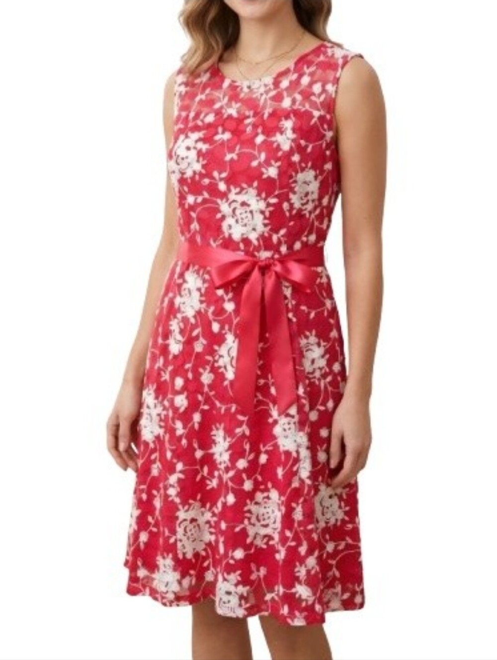 Candalite Floral Print Lace Dress Hot Pink White NWT Sleeveless Bright Summer